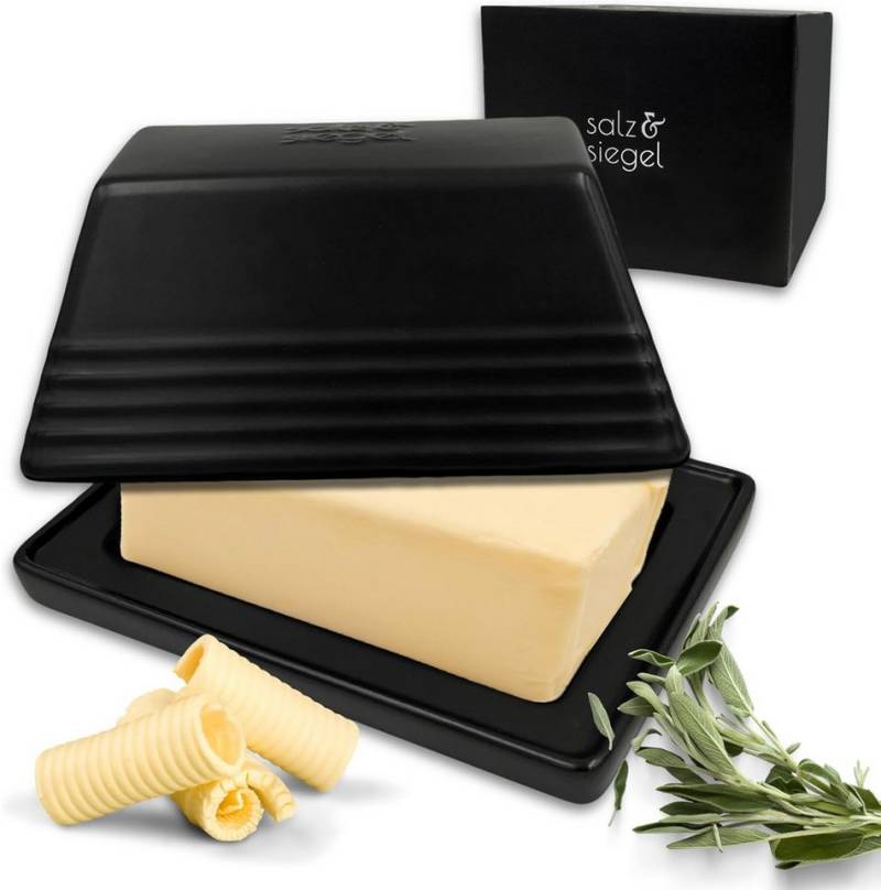 Rungassi Butterdose salz & siegel Butterdose Keramik für 200g Butter Premium Butterglocke von Rungassi
