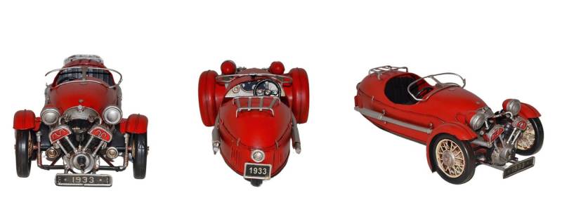 Rungassi Dekoobjekt Nitsche Modellauto Dreirad Morgan Wheeler Auto Blechauto (37827) 28cm von Rungassi