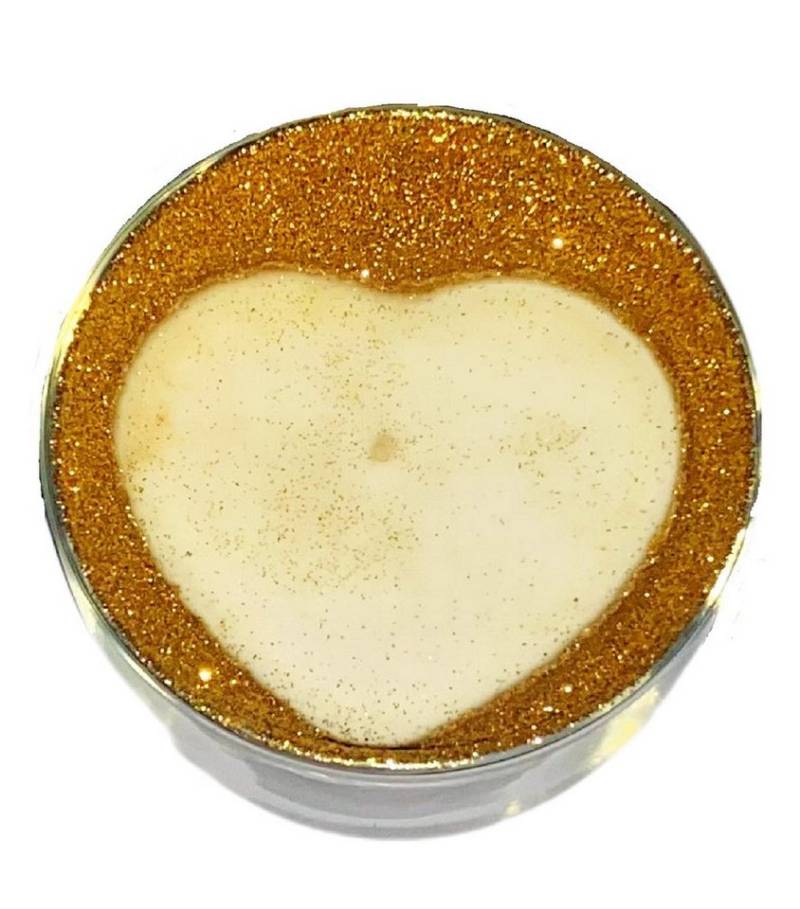Rungassi Duftkerze Kerze in Herz Tasse Doppelwandigem Glas mit Unterteller Gold von Rungassi