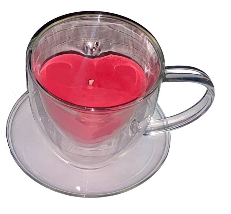 Rungassi Formkerze Kerze in Herz Tasse Doppelwandigem Glas mit Unterteller Rot von Rungassi
