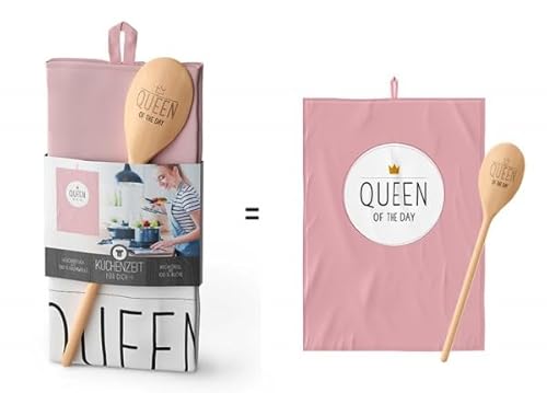 Rungassi Geschirrtuch mit Kochlöffel Geschenk Set (Queen of The Day - Krone) von Rungassi