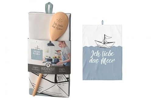 Rungassi Geschirrtuch mit Kochlöffel Geschenk Set Meer (Ich Liebe das Meer - 3068131) von Rungassi