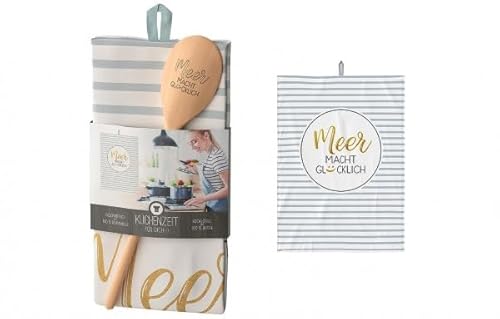 Rungassi Geschirrtuch mit Kochlöffel Geschenk Set Meer (Meer Macht glücklich - 3068151) von Rungassi
