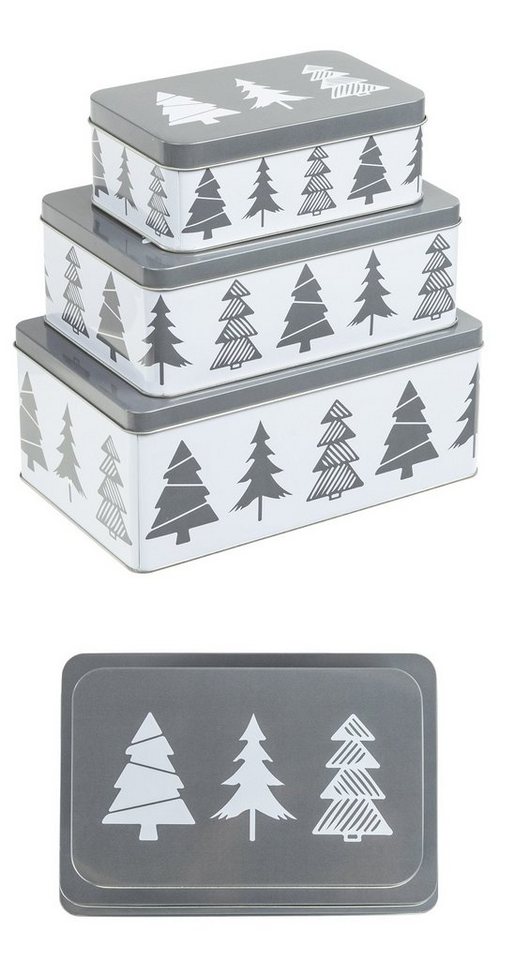 Rungassi Keksdose Weihnachts-Keksdosen Plätzchendosen 3er Set rechteckig Farbe: grau, (Set beinhaltet 3 Dosen) von Rungassi