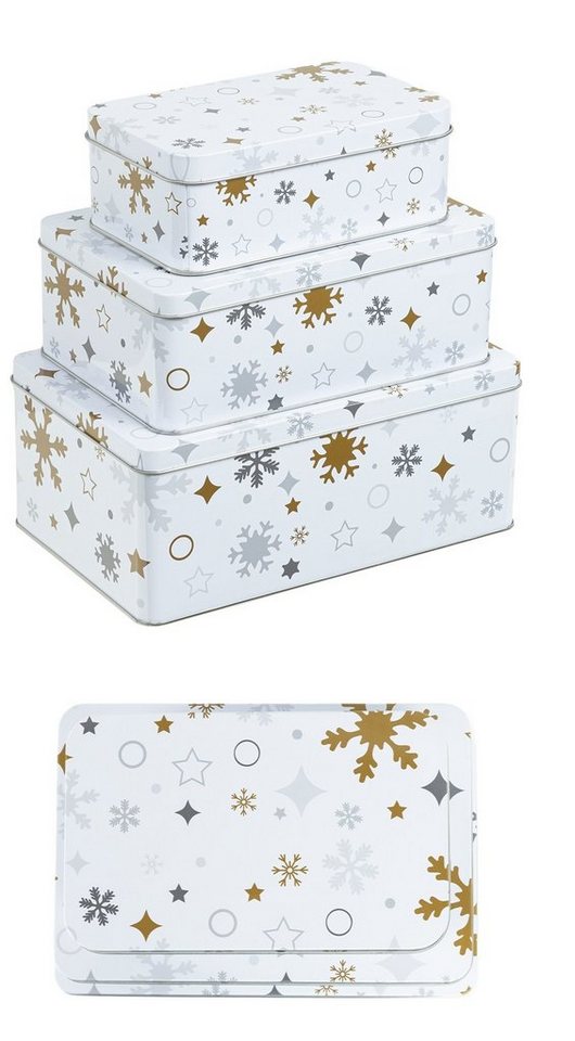 Rungassi Keksdose Weihnachts-Keksdosen Plätzchendosen 3er Set rechteckig Farbe: weiß, (Set beinhaltet 3 Dosen) von Rungassi