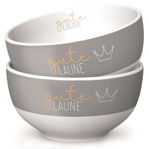 Rungassi Müslischale Bowl Dessert-Schale Salat-Schüssel (Gute Laune - Weiß/Grau - 9553511) von Rungassi