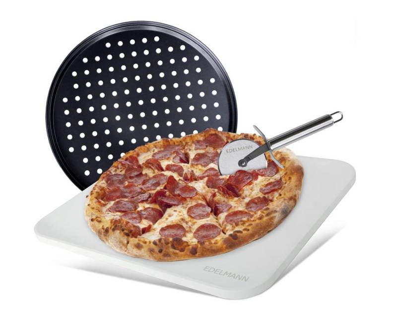 Rungassi Pizzastein Edelmann Pizzastein Backofen & Gasgrill 3er Set + Pizzablech + von Rungassi