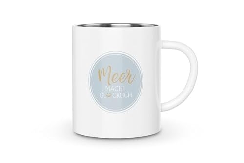 Thermobecher Thermotasse Isolierbecher Camping Kaffeetasse Edelstahl (Edelstahl, Glücklich) von Rungassi