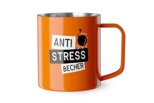 Thermobecher Thermotasse Isolierbecher Edelstahl Thema "Mann" (Orange - Antistress) von Rungassi