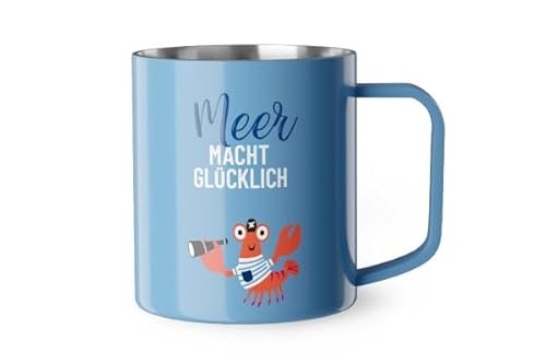 Thermobecher Thermotasse Isolierbecher Edelstahl Thema "Meer" (Krabbe - Meer macht glücklich) von Rungassi