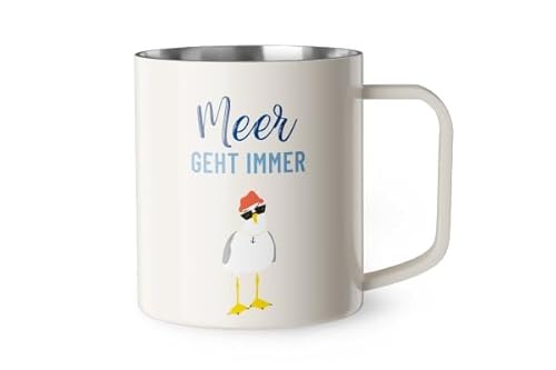 Thermobecher Thermotasse Isolierbecher Edelstahl Thema "Meer" (Möwe - Meer geht immer) von Rungassi