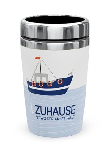 Thermobecher Isolierbecher Thermo Kaffeebecher To Go 240ml Thema "Küste" (Zuhause ist wo der Anker fällt) von Rungassi