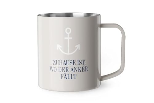 Thermobecher Thermotasse Isolierbecher Edelstahl Thema "Glück" (Beige - Zuhause ankern) von Rungassi