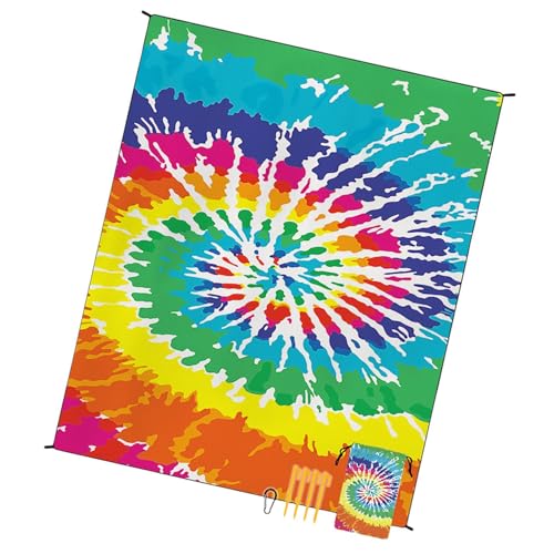 Runkoyea Picknickmatte im Freien, Picknickdecke im Freien - wasserdichte Picknickdecke 86.61 x 70,87 Zoll - Windprofa Bodenteppich leichtes Campingpad mit 4 Ecktaschen und 4 Stiften für Festivalsitze von Runkoyea
