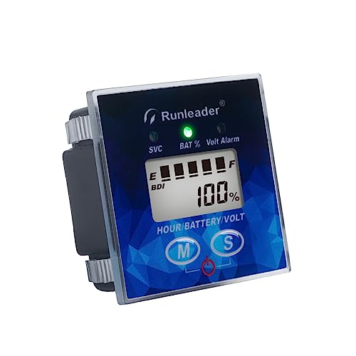 Runleader 12 V bis 48 V Digitale Batteriezustandsanzeige mit Betriebsstundenzähler Voltmeter für Gabelstapler Clubkarren Wohnmobil Auto Auto Motorboot DC-betriebene Geräte von Runleader