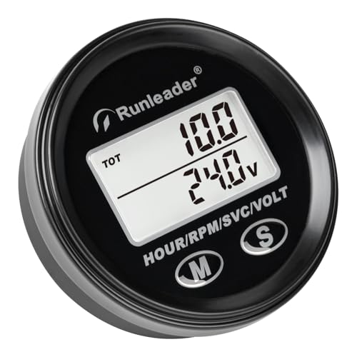 Runleader DC 8V bis 65V Digitaler Betriebsstundenzähler Drehzahlmesser, Batterie-Volt-Meter, Hintergrundbeleuchtungsanzeige, wasserdichtes Design für Rasenmäher-Generator Außenbord-Motorboot von Runleader