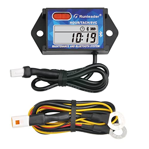 Runleader Digital Bluetooth Stunden Tachometer, APP ferngesteuerte Tach/Stunden Meter, Wartungserinnerungs-Stundenalarm, Batterie oder DC Netzteil für Rasenmäher Generator Kettensäge (1) von Runleader