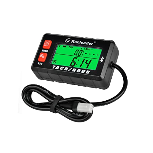 Runleader Digital Bluetooth Tach/Stundenzähler, APP Ferngesteuerte Stunden Tachometer, Wartungserinnerung, Batterie oder DC 12V Stromversorgung für Rasenmäher Generator Boot Schneemobil. (1) von Runleader