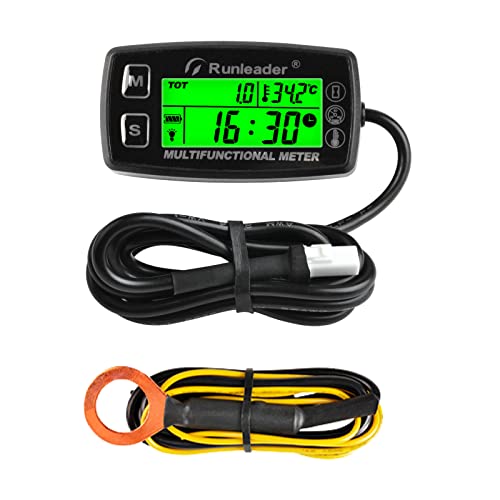 Runleader Digital Stunden Meter Tachometer, Motor Temperatur Messgerät mit Warnung Temp,3 Hintergrundbeleuchtung Anzeige für Generator Schneemobil Rasen Traktor Pit Bike (RL -HM035A) von Runleader