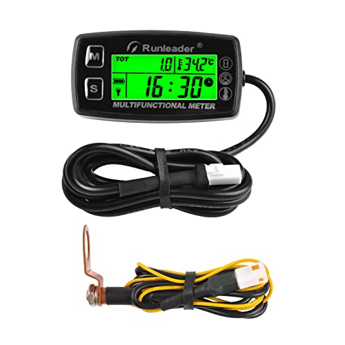 Runleader Digital Stunden Meter Tachometer, Motor Temperatur Messgerät mit Warnung Temp,3 Hintergrundbeleuchtung Anzeige für Generator Schneemobil Rasen Traktor Pit Bike (RL-HM035A-TS002-1) von Runleader