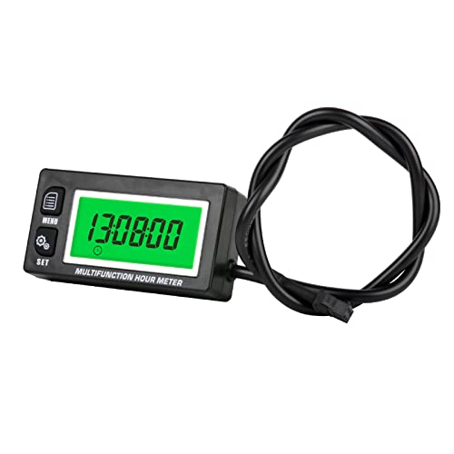 Runleader Digitaler Betriebsstundenzähler für Gasmotoren, Drehzahlmesser und Voltmeter, Betriebsstundenzähler für die Hintergrundbeleuchtung, austauschbare Batterie für Rasenmäher-Generator Dirt Bike von Runleader