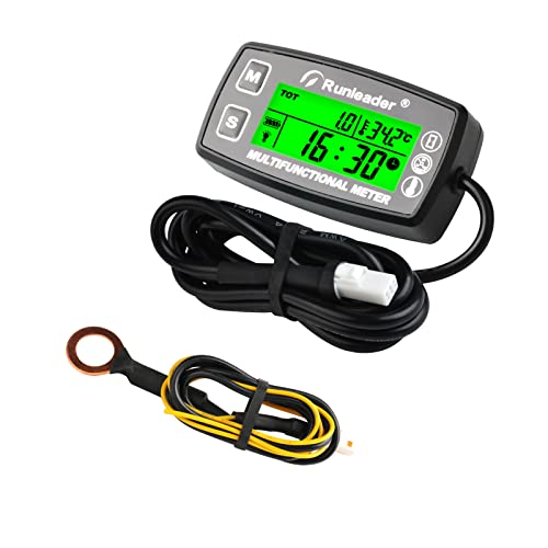 Runleader Digitaler Drehzahlmesser,Motortemperaturanzeige,Alarm RPM und Temp,Hintergrundbeleuchtung für Rasentraktor Kompressor Generator Schneemobil Marine Jet Ski Pit Bike von Runleader