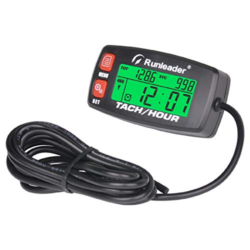 Runleader Digitaler Gasmotor-Drehzahlmesser, Stunden- und Drehzahlaufzeichnung, Betriebsstundenzähler mit Hintergrundbeleuchtung, Batterie austauschbar für Aufsitzmäher von Runleader