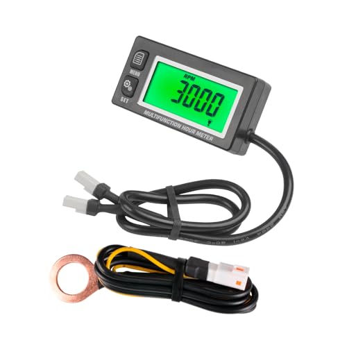 Runleader Digitaler LCD wasserdichter induktiver Drehzahlmesser mit Hintergrundbeleuchtung Betriebsstundenzähler Thermometer für alle Benzinmotoren ATV von Runleader