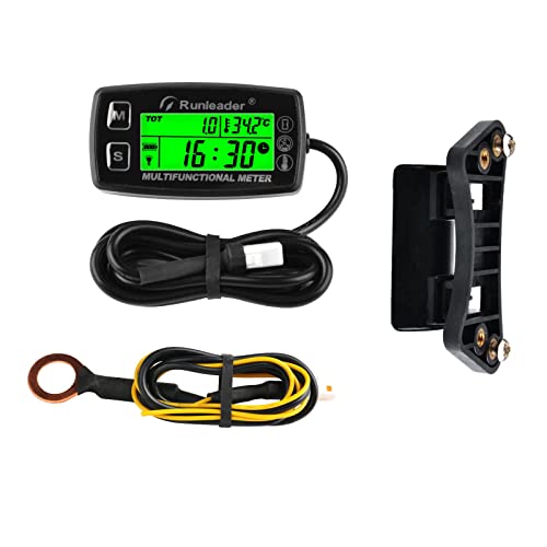 Runleader Digitaler Tachometer, Motortemperaturanzeige mit offizieller Universalhalterung, Drehzahl- und TEMP Warntongeber， hintergrundbeleuchtetes Display für Rasentraktoren Schneemobile (HM035A-M5) von Runleader