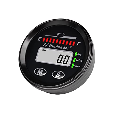 Runleader LED-Batterie-Kraftstoffanzeige Betriebsstundenzähler Spannungsalarm Wasserdichtes Snap-in-Design für 12-V-24-V-36-V-48-V-Batterien, Blei-Säure-LiFePO4-Trojaner-GEL-AGM von Runleader