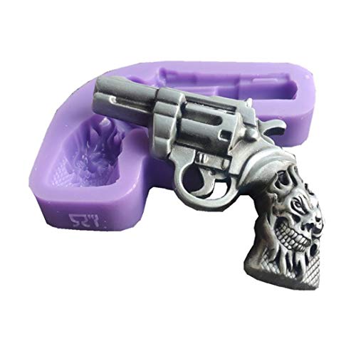 Runloo Silikonform in Pistolenform für Fondant, Kuchen, 3D-Totenkopfpistole, Bastelformen, Weihnachten, Süßigkeiten, Schokolade von Runloo