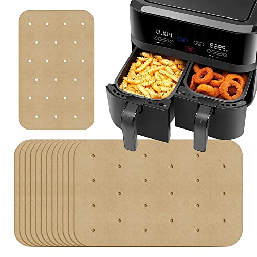 100 Stück Ungebleichtes Backpapier für Heissluftfriteuse für Ninja Foodi Dual Air Fryer, 5,5 x 8,5 Zoll Antihaft Heißluftfritteuse Einlagen, kompatibel mit Ninja DZ201, DZ401 von Runmeihe