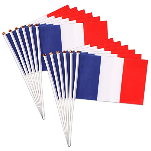 12 Stück kleine französische Flagge mit Kunststoffstab Mini-Tenus in der Hand, französische Flagge für den 14. Juli von Runmeihe