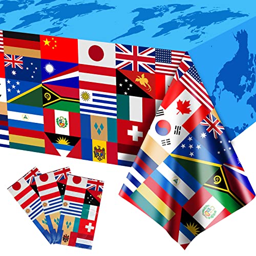Runmeihe Kunststoff-Tischdecke, rechteckig, internationale Weltflagge, Einweg- und recycelbare Tischdecke für internationale Kommunikationsthema, Kinderpartys, Innen- und Außendekorationen (7,2 x von Runmeihe
