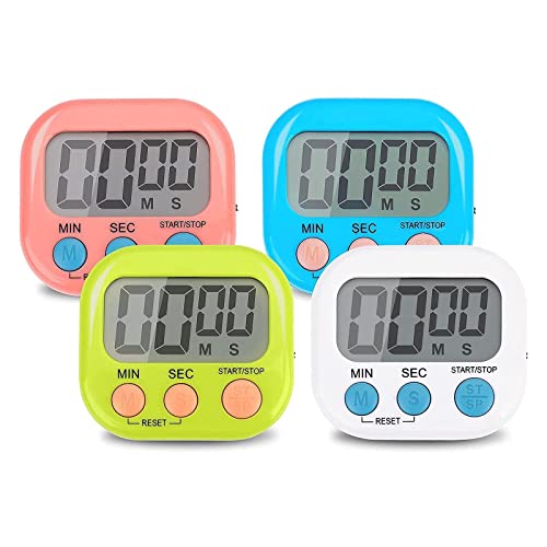 4 Farben Küchentimer Digital, Digitaler Magnetisch Stoppuhr Timer mit Magnet, Stehen Klein Kinder Time Timer, Minuten Countdown Kurzzeitwecker für Kitchen, Schule, Küche, Sport, Gym von Runmeihe