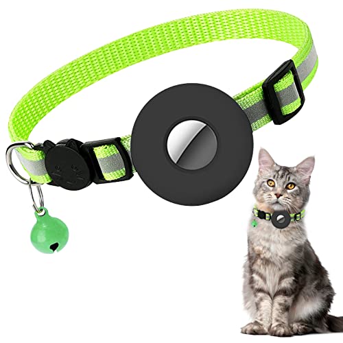 Katzenhalsband für Airtag, Reflektierendes Katzenhalsband mit Glocke und Sicherheitsschnalle, kompatibel für Apple Airtag, Kätzchenhalsband mit Airtag-Halter Wasserdichtem Verstellbar 22–35 cm von Runmeihe