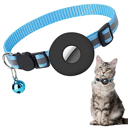 Katzenhalsband für Airtag, Reflektierendes Katzenhalsband mit Glocke und Sicherheitsschnalle, kompatibel für Apple Airtag, Kätzchenhalsband mit Airtag-Halter Wasserdichtem Verstellbar 22–35 cm von Runmeihe