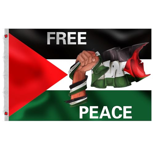 Große Palästina Flagge, 1,4 x 0,9 m, Polyester-Material mit Messingösen, Palestine Flag Palästinensische Nationalflagge für Innen- und Außendekoration von Runmeihe