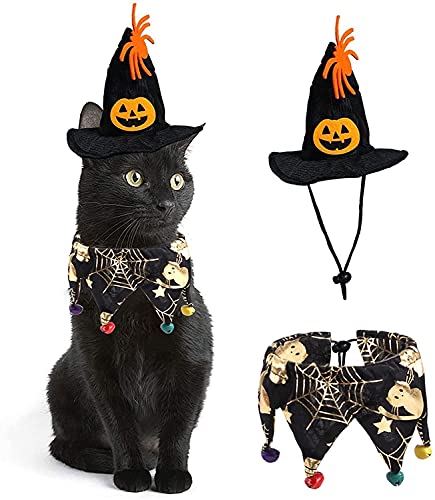 Halloween Haustier Kostüm Katze Kostüm Kragen Umhang mit Hut Zauberer Kätzchen Welpen Welpen Kopfschmuck Halloween Party Haustier Dekoration von Runmeihe