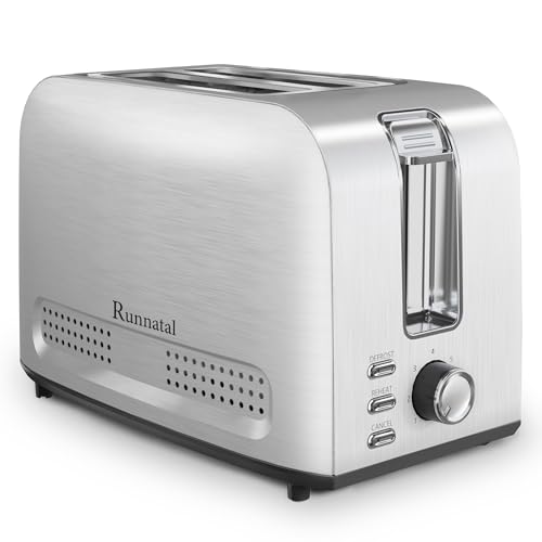 Runnatal Toaster–2 Toastschlitze, Edelstahl Toaster, Toaster 2 scheiben, 7 Stufen, Auftaufunktion, Aufwärmfunktion, Liftfunktion, Abschaltautomatik, Extra Breite Toastschlitze, Silber von Runnatal