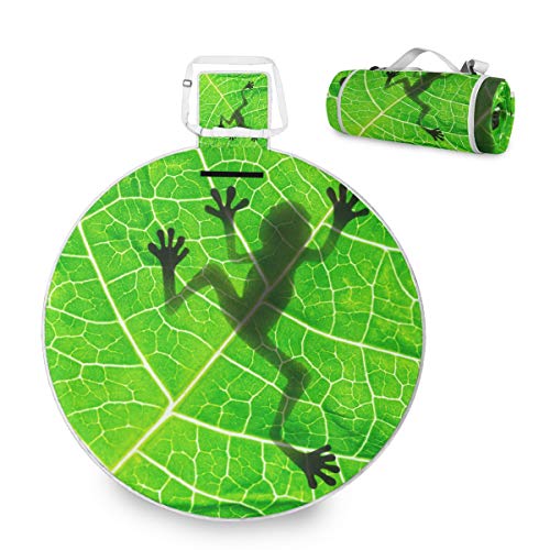 Große Picknickdecke mit Froschschatten auf dem Blatt, wasserdicht, handliche Picknickmatte für Familie, Camping, Strand, Park, rund, 150 cm von RunningBear