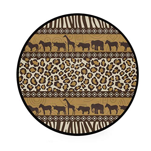 RunningBear Runder Teppich, 91,4 cm, afrikanischer Stil, Wildtierhaut, rund, waschbar, Bodenmatten für Küche, Schlafzimmer, Wohnzimmer von RunningBear