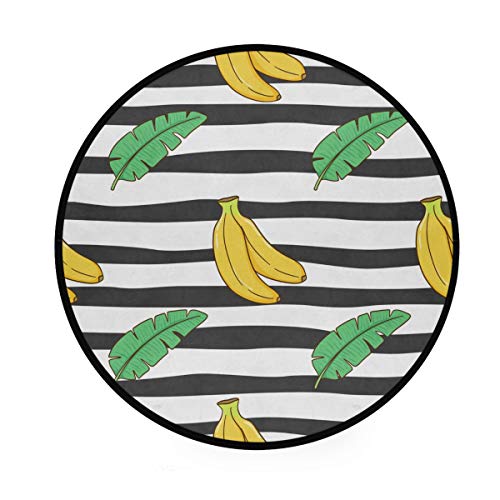 RunningBear Runder Teppich, 91 cm – niedliche Bananenblätter, gestreift, runder Teppich, waschbare Fußmatten für Küche, Schlafzimmer, Wohnzimmer von RunningBear