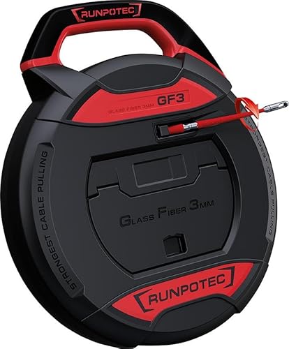 RUNPOTEC - GF3 Kabeleinziehgerät | 20m Kabeleinziehhilfe mit Glasfaserstab Ø 3mm | Stoßfeste & spritzwassergeschützte Kabelziehhilfe | Inkl. 16-teiligem Zubehörset von Runpotec