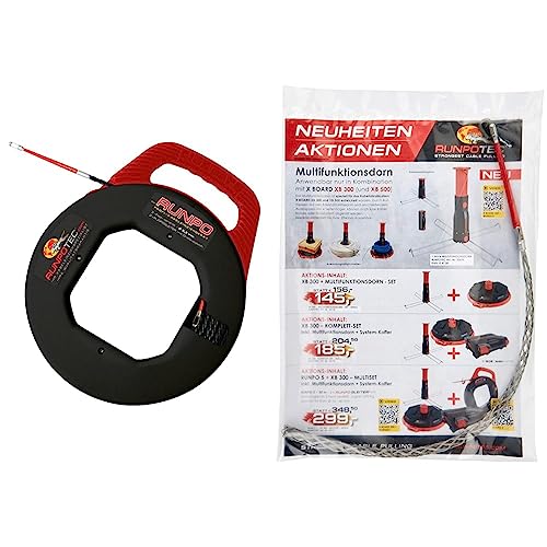 Runpotec RUNPO 20 m, Durchmesser 5,3 mm verdrillt Profi-Kabeleinziehgerät mit Kunststoffbox, 10013 & 20274 Kabelziehstrumpf RUNPO Z D.9-15 mm von Runpotec