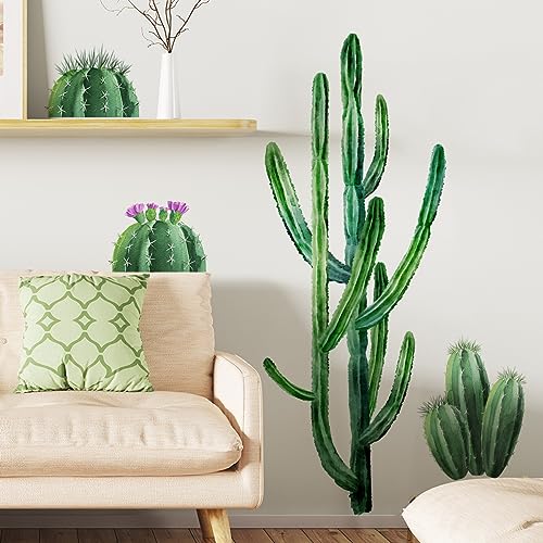 Runtoo Boho Kaktus Wandaufkleber Grün Botanische Pflanzen Wandaufkleber für Wohnzimmer Schlafzimmer Küche Wanddekoration von Runtoo