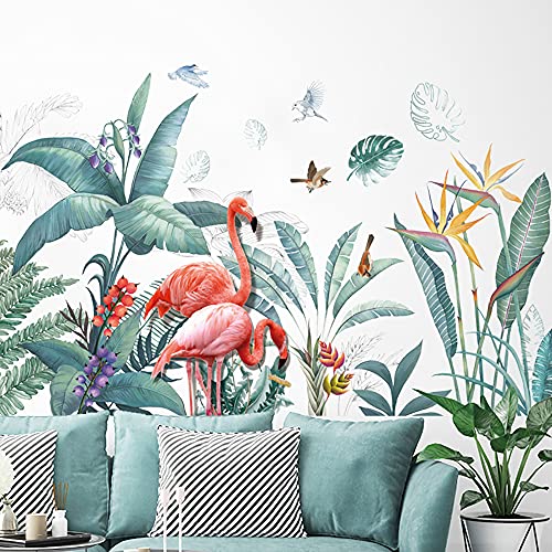 Runtoo Flamingo Wandkunst-Aufkleber, tropische Blätter, Pflanze, Wandaufkleber für Mädchen, Schlafzimmer, Wohnzimmer, Kinder-Wanddekoration von Runtoo