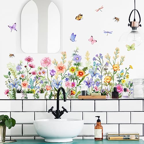 Runtoo Garten-Blumen-Wandkunst-Aufkleber, florale Sockelleiste, Sockelleiste, Eckaufkleber für Mädchen, Schlafzimmer, Wohnzimmer, Kinder, Wanddekoration von Runtoo