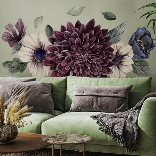 Runtoo Große Blume Wandkunst Aufkleber 3D Boho Stoff Floral Wandaufkleber für Mädchen Schlafzimmer Wohnzimmer Büro Home Hintergrund Dekor von Runtoo