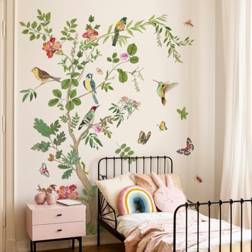 Runtoo Großer Baumzweig-Wandaufkleber, Vintage-Blumenpflanzen, Vögel, Wandkunst-Aufkleber für Badezimmer, Wohnzimmer, Schlafzimmer, Kinderzimmer Runtoo Großer Baumzweig-Wandaufkleber, Vintage-Blumenpflanzen, Vögel, Wandkunst-Aufkleber für Badezimmer, Wohnzimmer, Schlafzimmer, Kinderzimmer von Runtoo